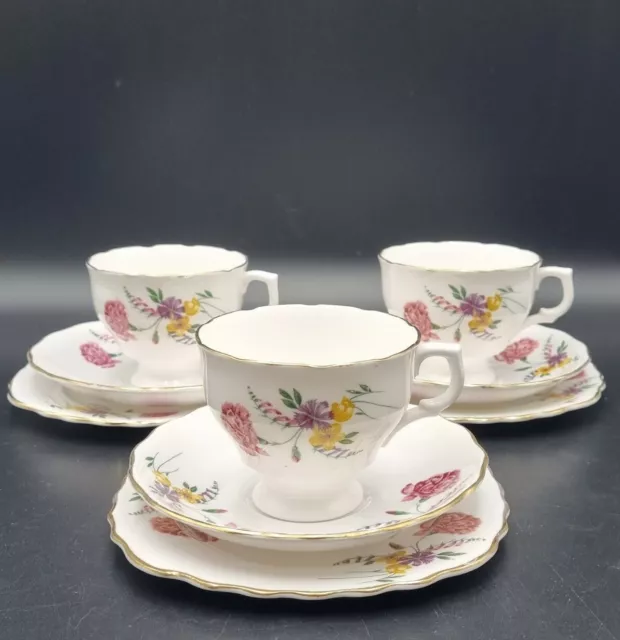 English Bone China Floral Tea Trios-Set of 3