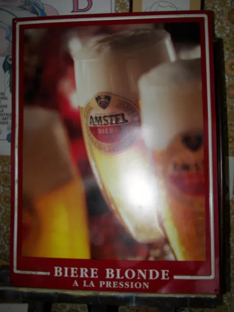 PLAQUE en TÔLE PUBLICITAIRE AMSTEL bière blonde à la pression