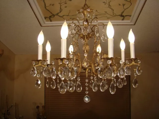 SPECTACULAR  ANTIQUE Brass & Crystal  PINEAPPLE CHANDELIER