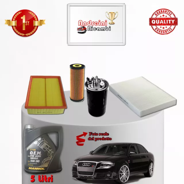 Kit Tagliando Filtri E Olio Audi A4 Ii B6 1.9 Tdi 96Kw 130Cv Dal 2002 ->