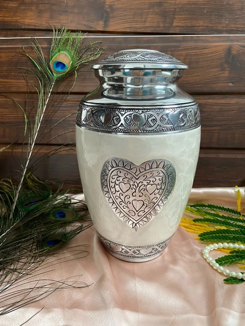 Urna de cremación de corazón de plata, urnas para cenizas humanas tamaño completo, urnas para cenizas humanas