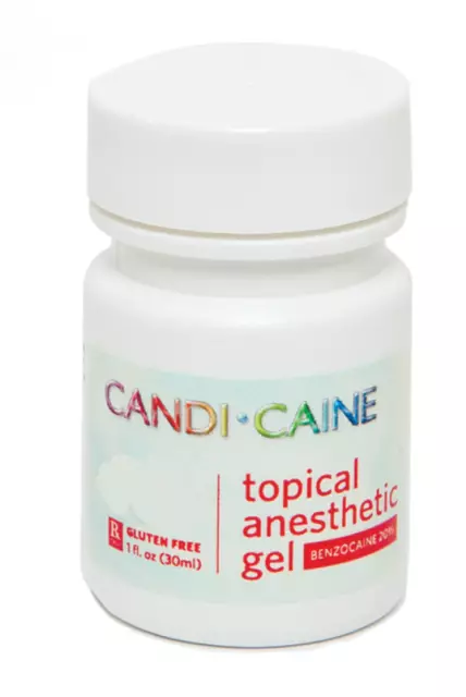 Candi-Caine Dental Topical Anesthetic Gel 20% Benzocaine 1oz Jar Strawberry USA