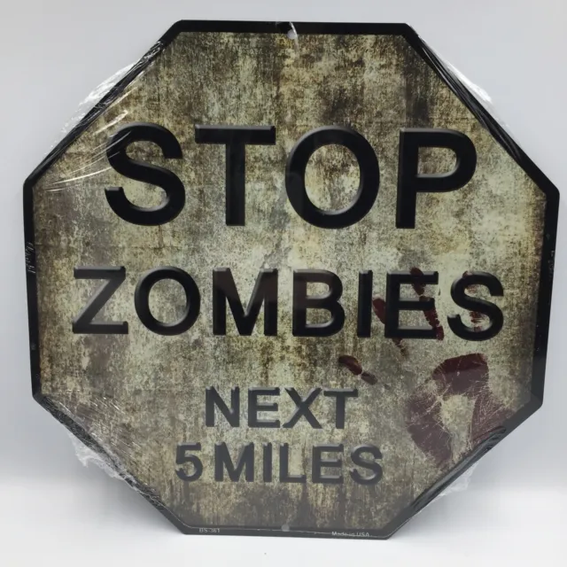 ’Stop Zombies Ahead' Tin Sign • Walking Dead • Man Cave • 12 x 12 Inch • New