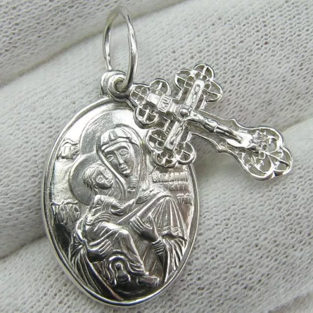 925 Sterling Silver Pendant Icon Cross Pendant Necklace Mother Mary of Vladimir