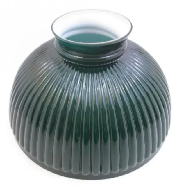 Hurricane Gwtw Glass Oil Lamp Shade - Cased Green - Ribbed - 10" Fitter(Ena2)