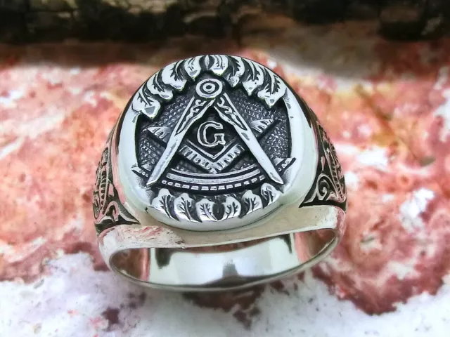 Freimaurer Siegelring 925 Silber Ring Tempelritter Winkel Zirkel Masonic Herren