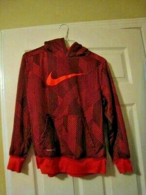 Nike Therma Fit Hoodie Pullover Orange Swoosh Geometric Pattern Girl's  Size L