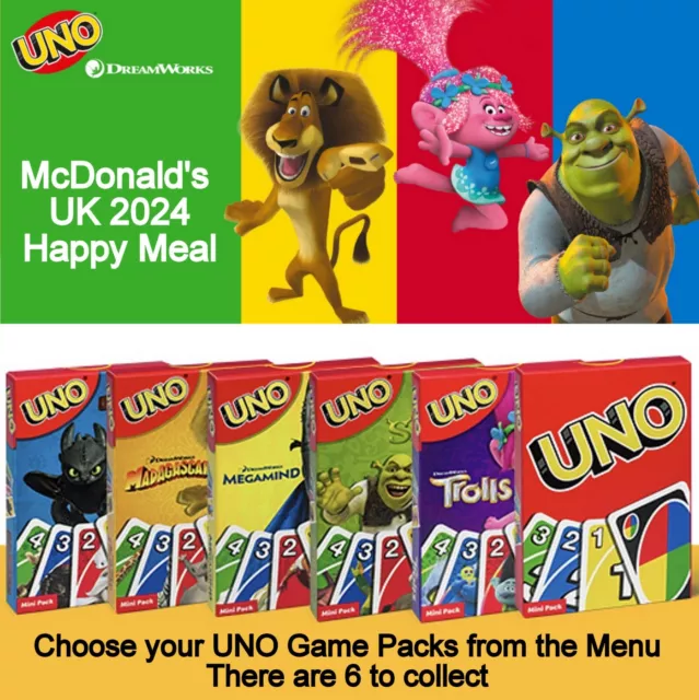 McDonald's UK Happy Meal 2024 'DreamWorks' Mini UNO Game packs