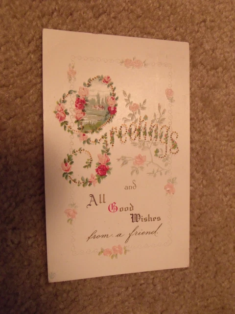 Vintage Postcard Greetings And All Good Wishes From A Friend Roses Flowers