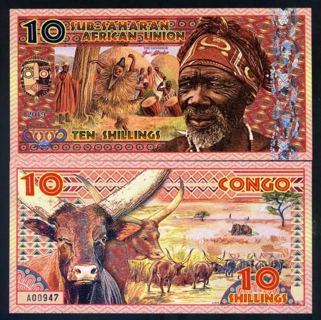 Sub-Saharan African Union, 10 Shillings, 2019, Private Issue Polymer - Man