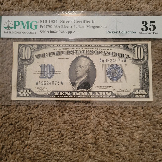 💎👍1934 $10 Ten Dollar Silver Certificate PMG35