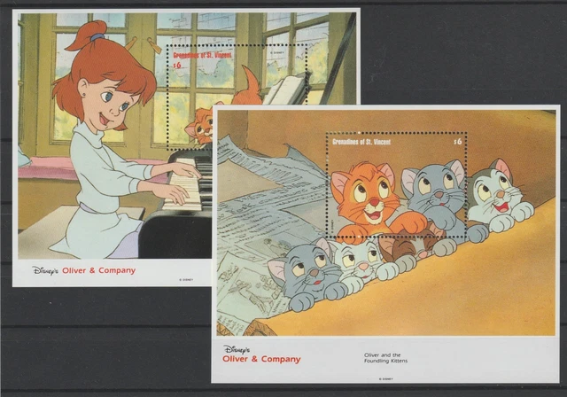 1992 St. Vincent Grenadines Disney Oliver & C. Cats 2 Bf Mnh Mf120292