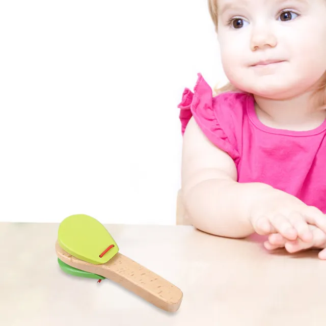 5# Wooden Castanet Clapper Orff Clapping Board for Kids Children Toy (Green)