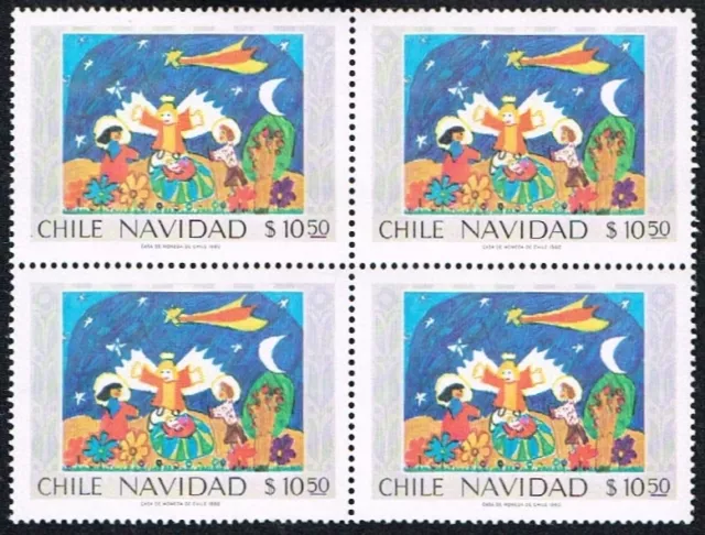 Chile 1980 Stamp # 985 Mnh Block Of Four Christmas Child Painting