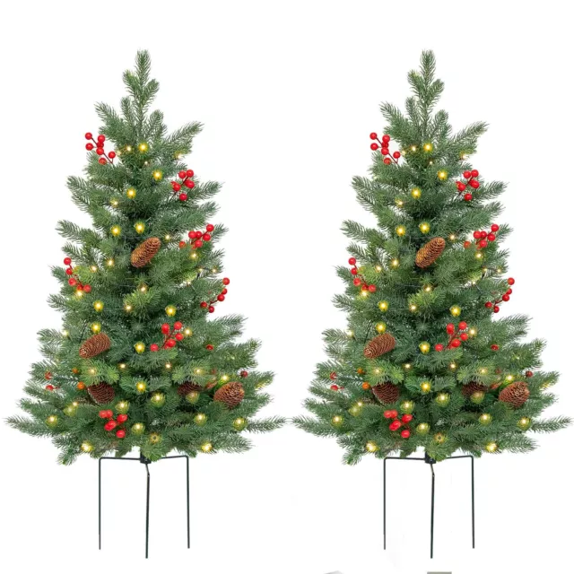 Juego de 2 árboles de Navidad al aire libre ENV 24" mini artefactos de árbol de Navidad flocados preiluminados