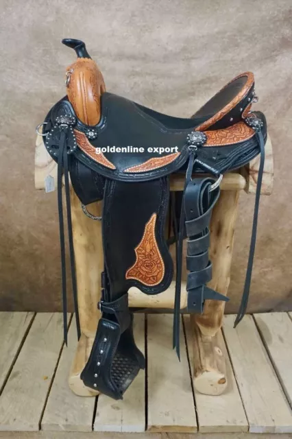 New Western leather saddle with cow Softy seat/ sizes 15"to 18" With Assoseries