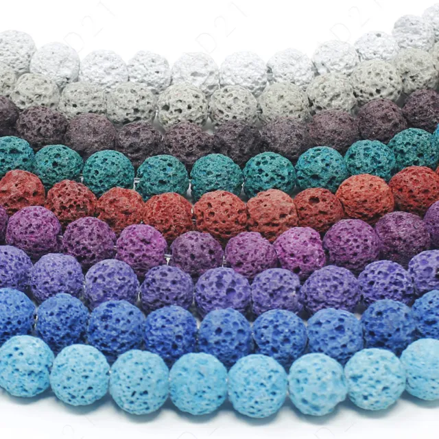 Dyed Lava Rock Beads Natural Round Loose 8mm 15.5" Strand