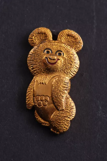Soviet 1980 Moscow Summer Olympics Misha Bear Gold Sports badge pin USSR