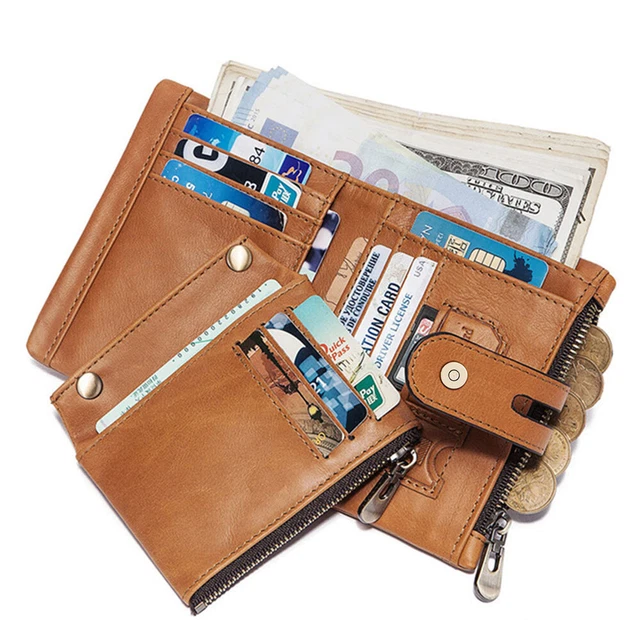 Mens Genuine Leather Wallet RFID Credit Card Holder Biker Trucker with Chain 4