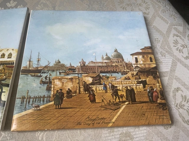 2 X Vintage Canaletto Picture Ceramic Tiles By Cristal 3