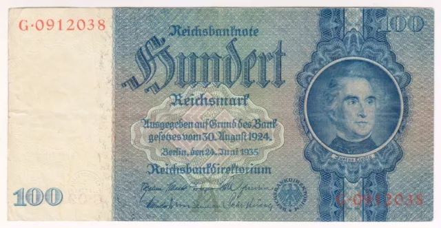 1935 Deutschland 100 Reichsmark 0912038 Nazi-Banknote aus der Zeit vor dem...