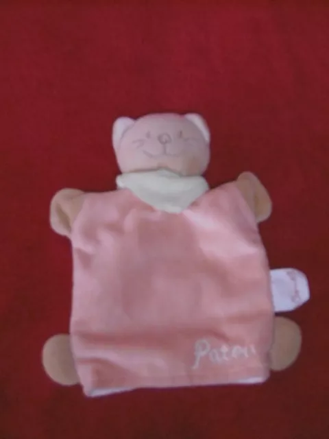 Doudou BENGY Marionnette Chat  Patou Saumon Echarpe Bandana Vert