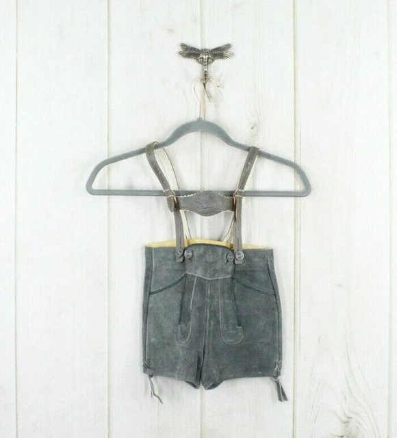 Vintage Children's Gray Suede Leather Edelweiss Lederhosen Suspenders Overalls