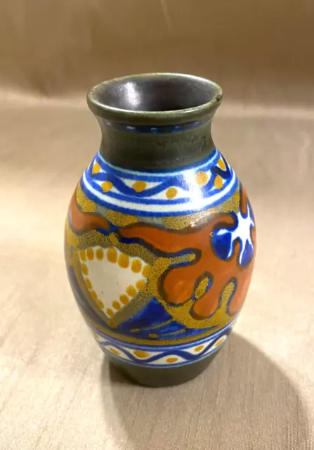 Vintage colorful Gouda Holland vase Dutch pottery