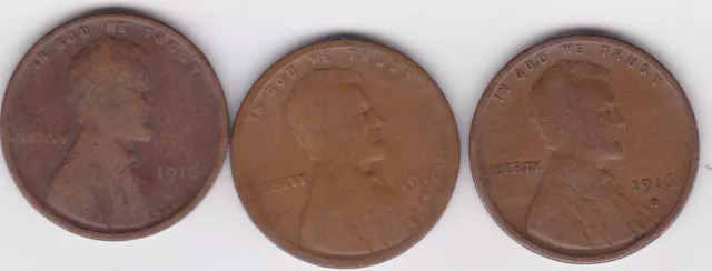 1916  P - D - S  Lincoln  Cents, early Year Set. * Free Shipping after 1st Item!