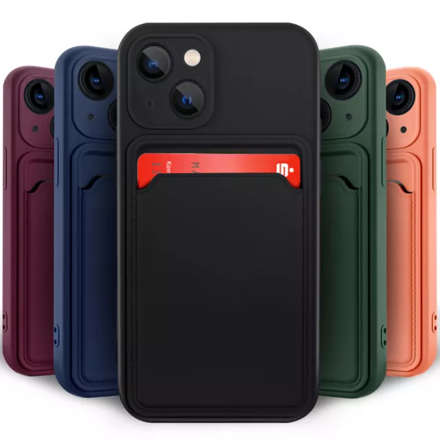 Hülle mit Kartenfach für iPhone 15 14 13 12 Pro Mini Max Schutzhülle Matt Cover