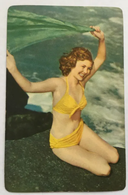 Swap Playing Card Vintage Gorgeous Pinup Lady In Yellow Bikini Mint BN42