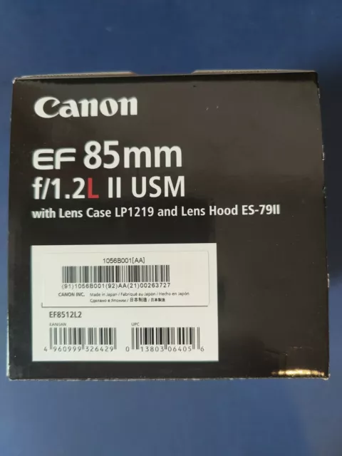 Canon EF 85mm f/1.2L II USM Lens, Brand New with lens hood, plus camera bag.