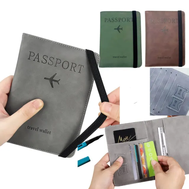 Passport Holder Travel Wallet Cover RFID Blocking Case Elastic Strap PU
