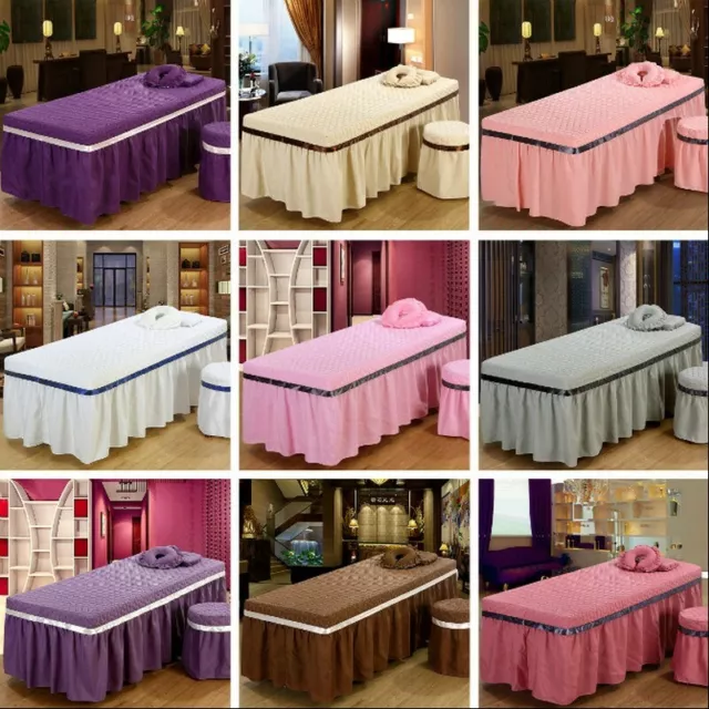 SPA Massage Table Skirt Quilted Beauty Bed Cover Valance Sheet with Face Hole