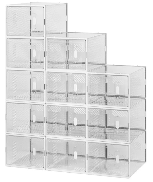 Shoe Storage Boxes Shoe Organizer for Closet, 12 Pack Clear Plastic Stackable