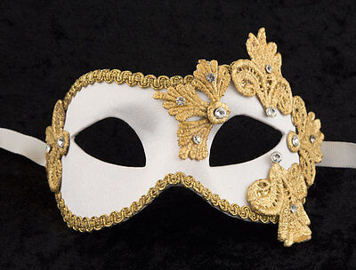 Mask from Venice Colombine Macrame White Golden Satin And Paper Mache 2123-V43