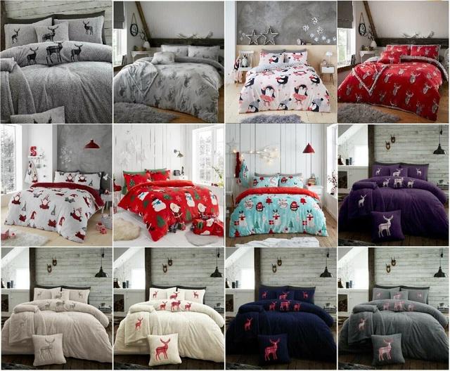 CHRISTMAS TEDDY Bear Fleece Duvet Quilt Cover Soft Cosy Extra Warm