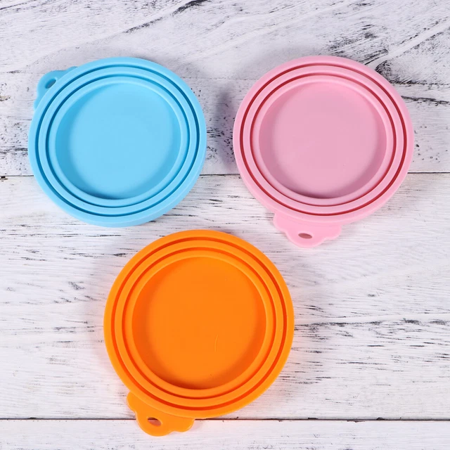Cubierta de tapa de lata de almacenamiento de alimentos de silicona para mascotas de grado alimenticio para múltiples tamaños (azul naranja)