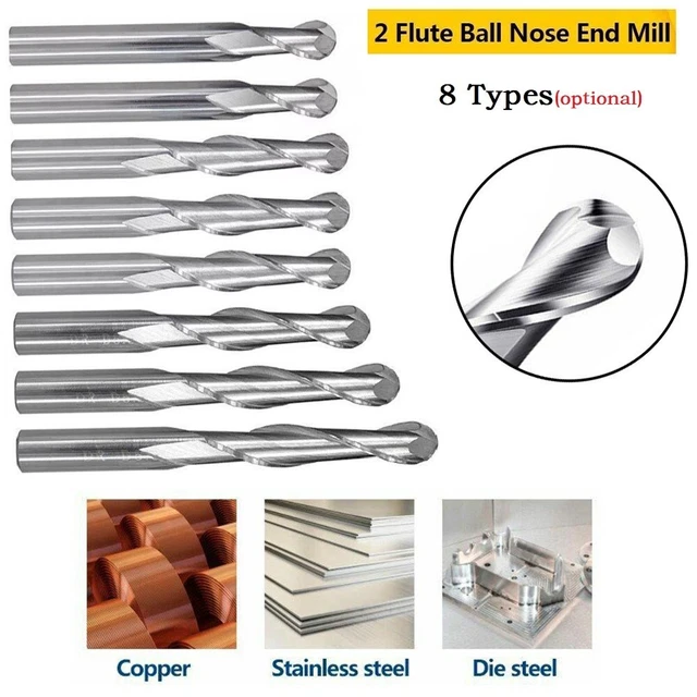 Fraise CNC Nez De Bille Conique En Carbure - Tige 8mm, 2 Cannelures, Pour Bois 3D