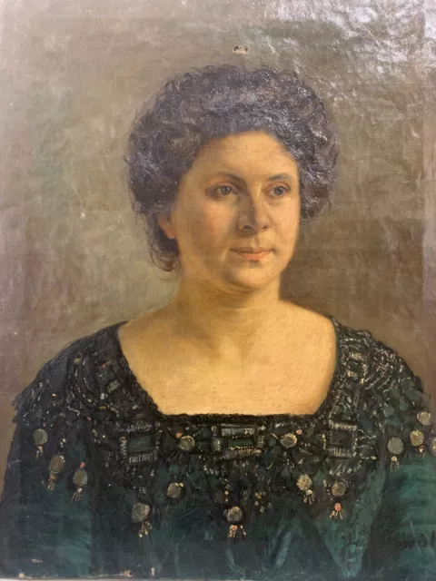 OSWALD Ecole de l'est signed oil? Portrait of a Woman Traditional Fashion Dress
