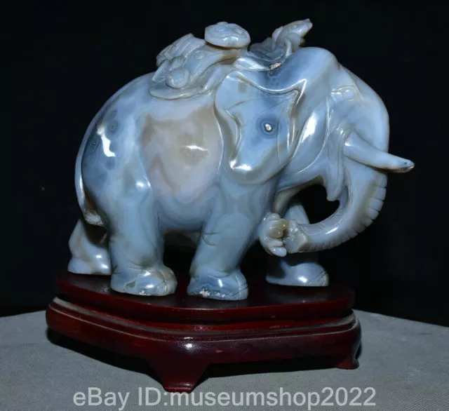8.8'' OLD CHINA Natural Agate Carved Lucky Ruyi AnImal Elephant Statue ...