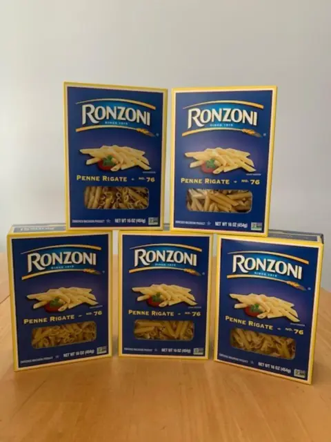 Ronzoni Penne Rigate Pasta No.76, 5 - 16 oz Packages Quick Easy Dinner Food Meal
