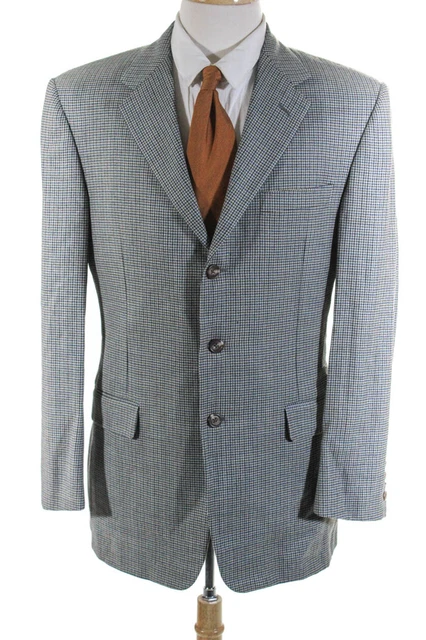 Hickey Freeman Men's Wool Houndstooth Blazer Green Size 40R