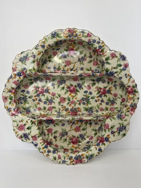 Vintage Royal Winton Grimwades Old Cottage Chintz Divided Tray Plate Dish 9.5 In