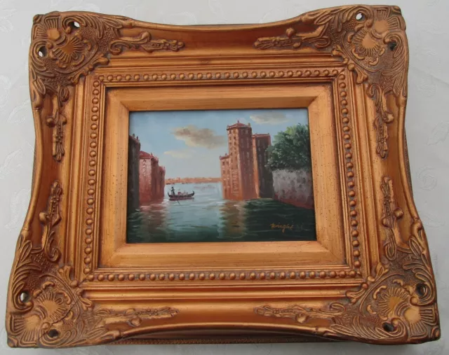 Ölgemälde Leinwand Venedig Italien antik signiert Knight 37x32 Holzgoldrahmen