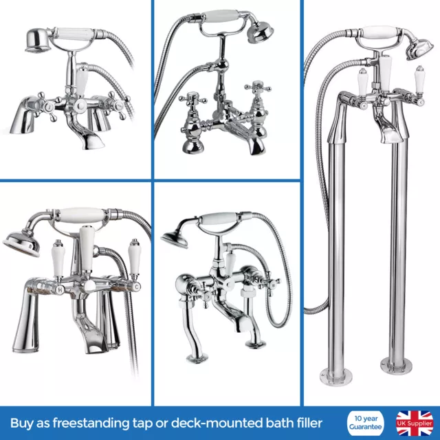 Traditional Shower Mixer Bathroom Tap Handset + Floor Mounted Freestanding Legs