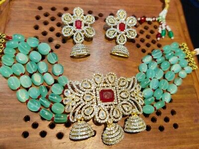 Latest  Indian Bollywood Bridal Wedding Gold Plated Choker Necklace Jewelry Sets