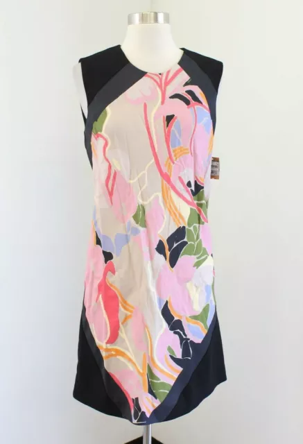 NWT Rachel Rachel Roy Bold Abstract Floral Print Shift Dress Size S Black Pink