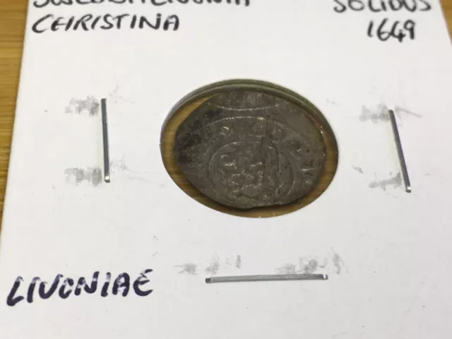 1649 1 Solidus - Christina  Swedish Livonia 350+ Year old FREE USA SHIP # 887E