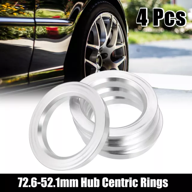 4pcs 72.6mm to 52.1mm Aluminium Alloy Car Hub Centric Rings Wheel Bore Spacer